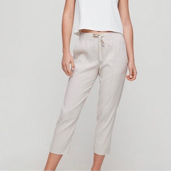Aritzia Babaton Errol Pant Linen Blend Cream Crop Drawstring Pants Size XS - Picture 1 of 7